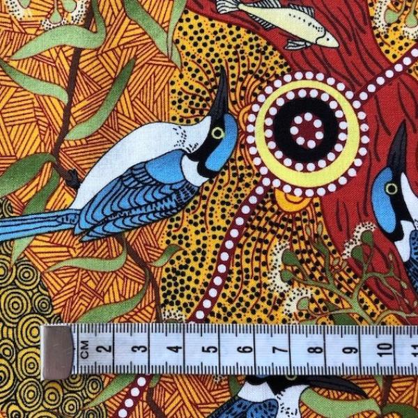 ORANGE KINGFISHER CAMP Aborigines Stoff aus Australien